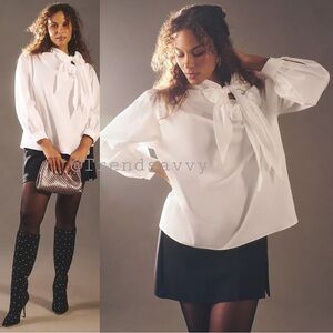 ANTHROPOLOGIE Maeve White Poplin Tie Blouse Plus Size 3X Chic Top NWT